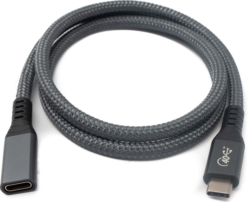 SYSTEM-S USB4 USB Kabel 80 cm Typ C Stecker zu Buchse 40 Gbit/s USB 4.0 geflochten in Grau