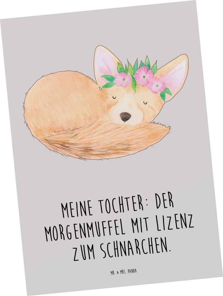Mr. & Mrs. Panda Postkarte Tochter Morgenmuffel - Grau Pastell - Geschenk, Humor, Liebe, Grußkarte, einzigartige Designs, Freude, Ansichtskarten, ...