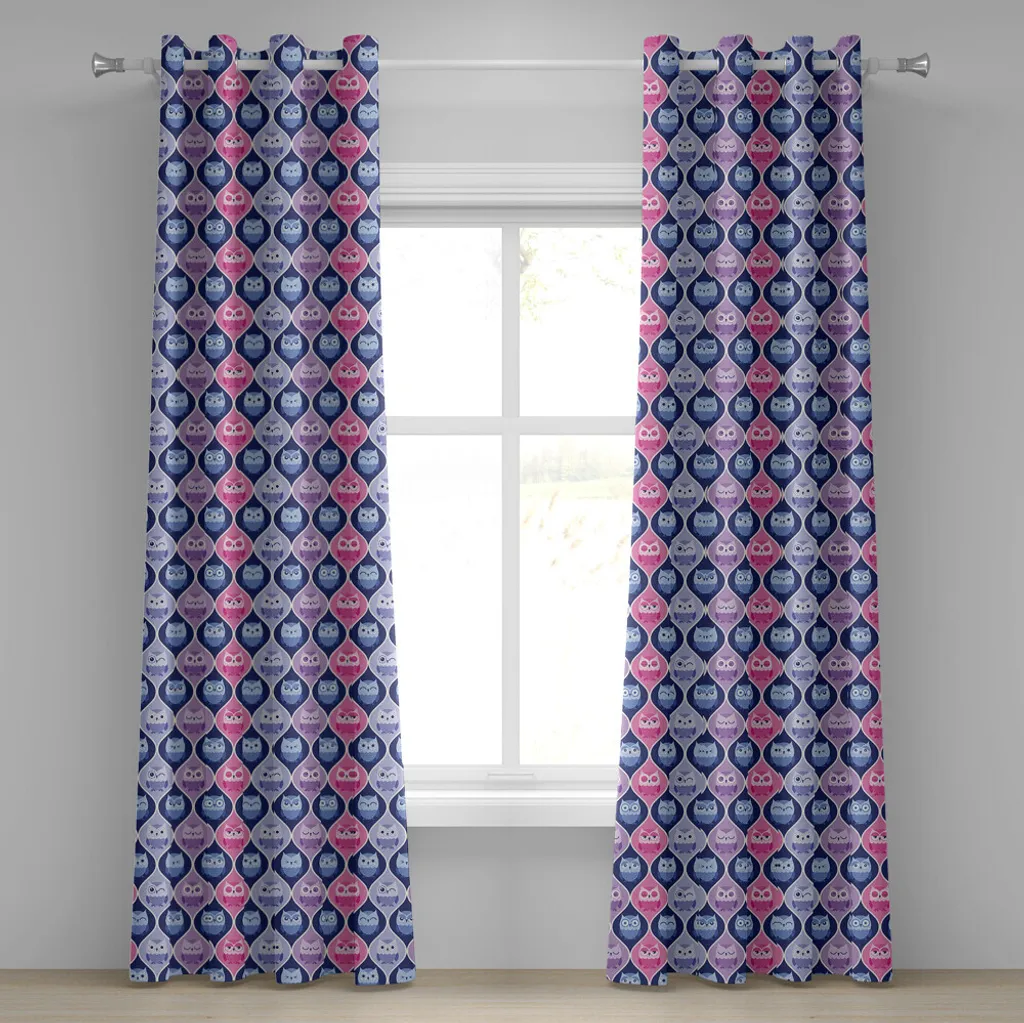 Rideau occultant à motifs Hibou pour chambre - 2 Panneaux Rose et Bleu
