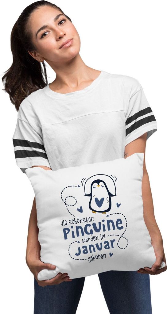 Kissen-Bezug Die Schönsten Pinguine werden im Januar geboren Geschenk Geburtstag Dekokissen SpecialMe navy unisize
