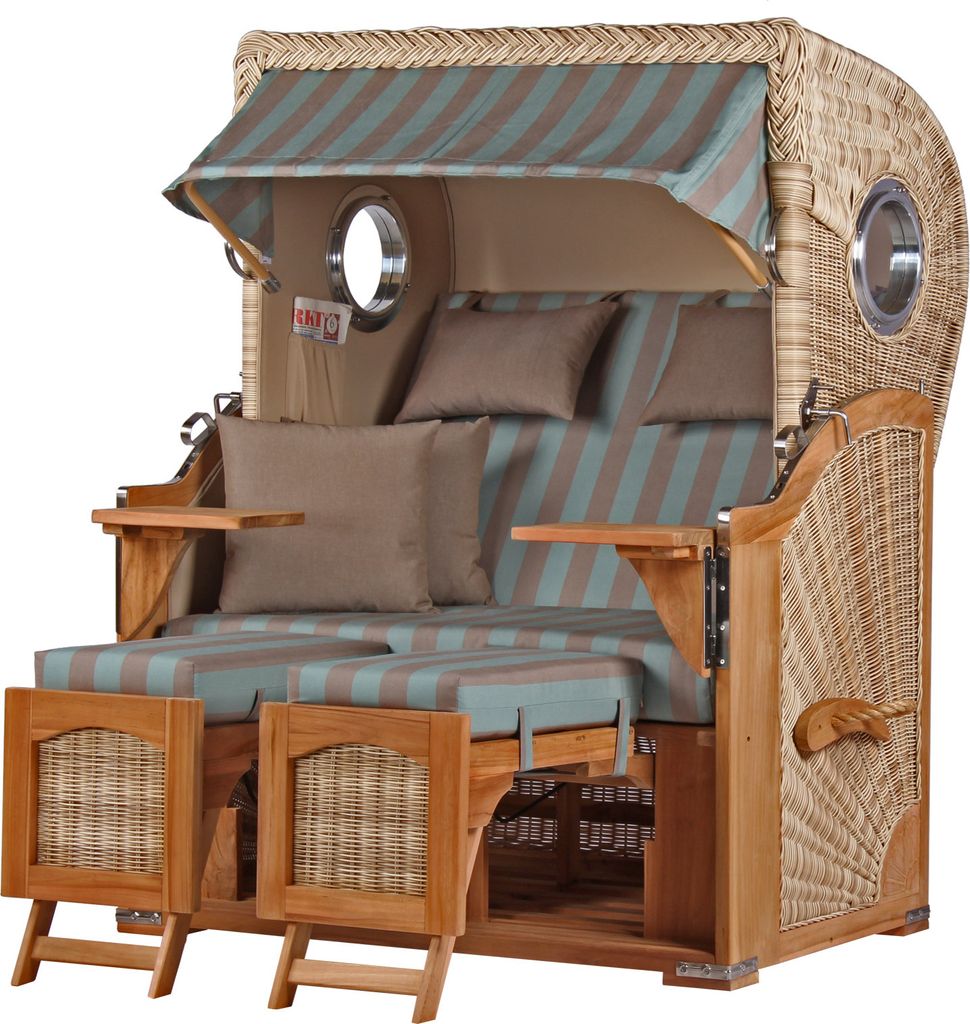 Strandkorb - bene living - Ammersee Teak Bullauge - PE shell - Modell 520 - inkl. Liftersystem