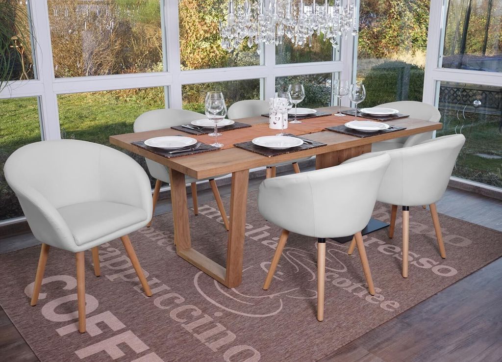 6er-Set Esszimmerstuhl Vaasa T633, Stuhl Küchenstuhl, Retro 50er Jahre Design Kunstleder, weiß