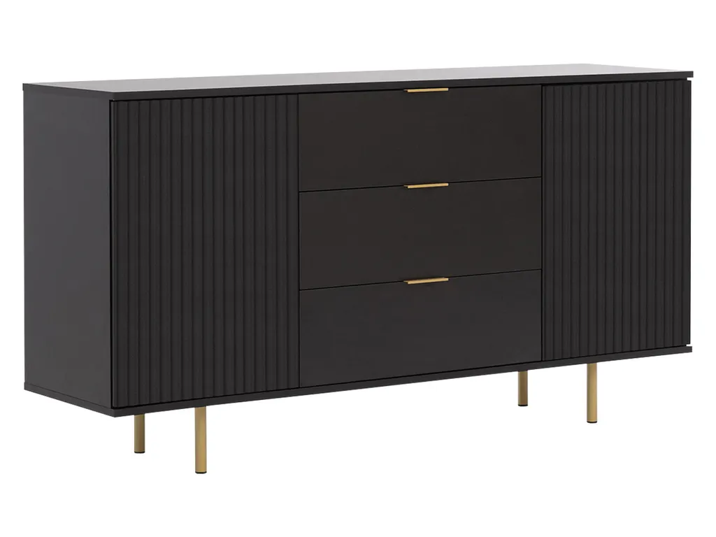 Buffet de rangement large IREDELL - Commode design métal doré et noir