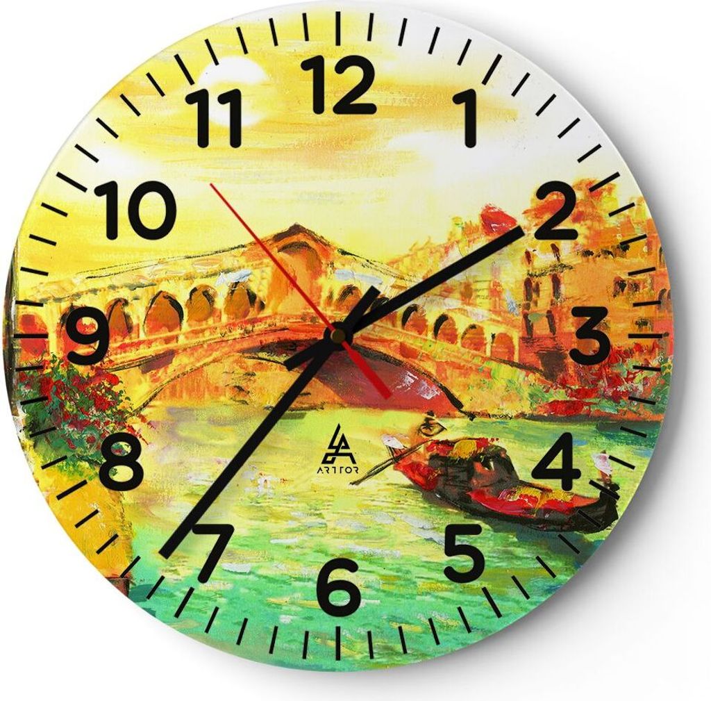 Wanduhr - Rund - Glasuhr - Venedig Gondel - 40x40cm - Schleichendes Uhrwerk - Lautlos - zum Aufhängen bereit - Dekoration Modern - Wanddekoration ...