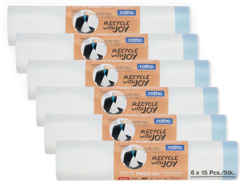 Müllbeutel Set 6 x 15 Stück für 40l PASO Produktbild 