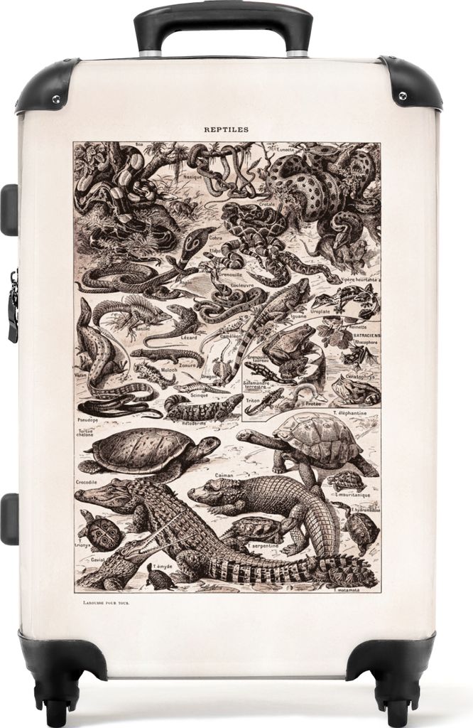 NoBoringSuitcases.com Großer Koffer - Vintage - Retro - Tiere - Reptilien - Illustration - Kombinationsschloss TSA - Hartschalen Trolley 4 Rolle...