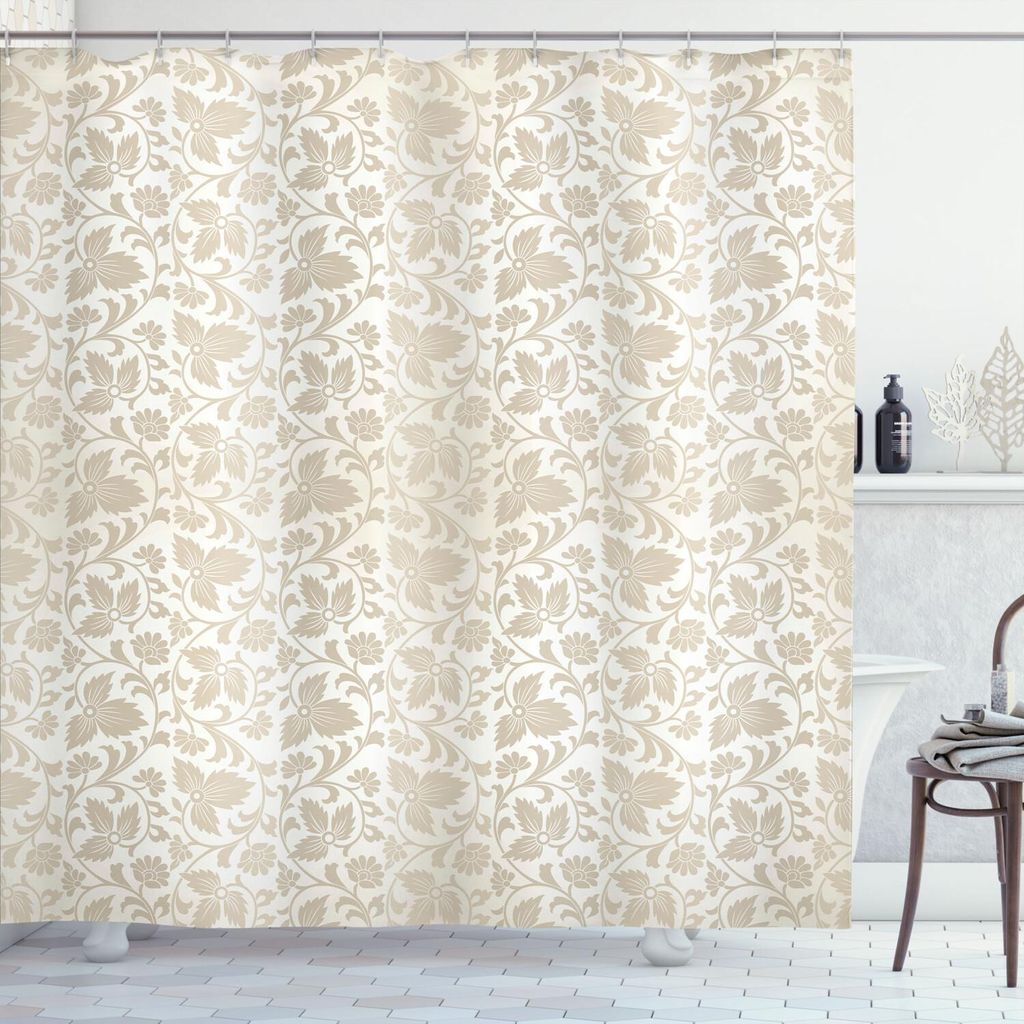 ABAKUHAUS Blumen Duschvorhang, Traditioneller viktorianischer stilisierter Retro Strudel blüht klassisches Blooms Rococo Muster, 175 x 200 cm, Bei...
