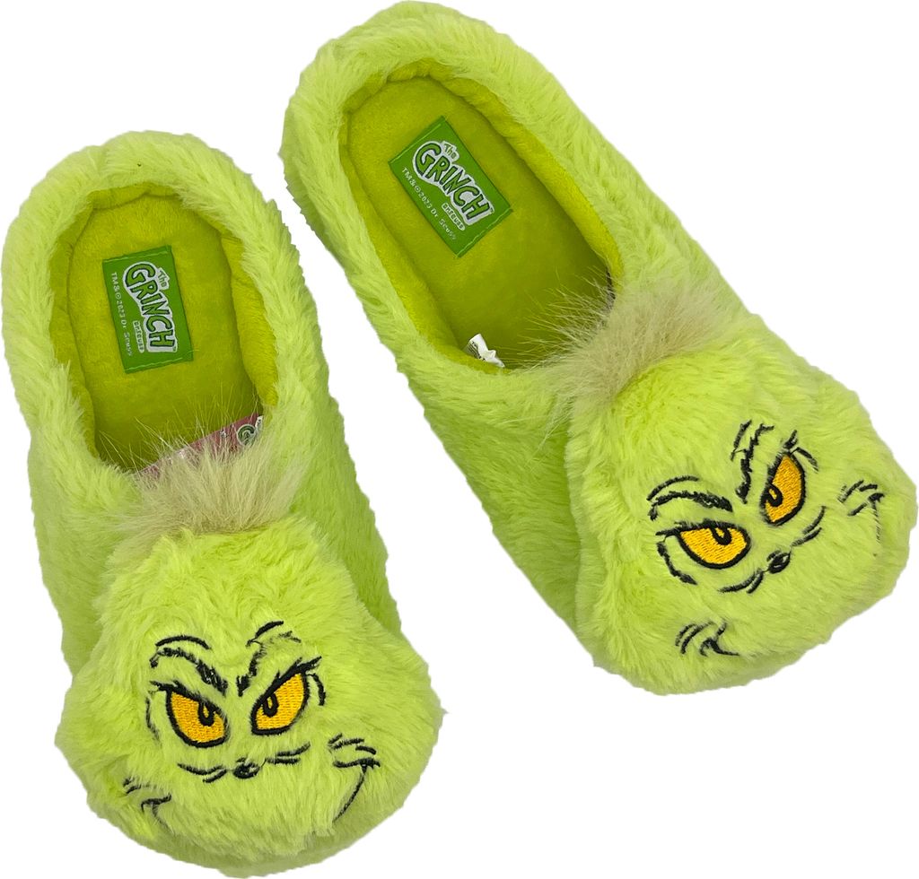 Grinch Hausschuhe Herren 3D Plüsch Pantoffeln mit fester Sohle, warme Kuschel Slipper in Grün, offizieller Lizenzartikel, Weihnachtsgeschenk, Gr...