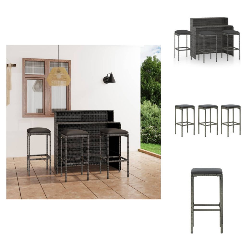 vidaXL 4-tlg. Gartenbar-Set mit Kissen Grau - Gartenmöbel-Sets
