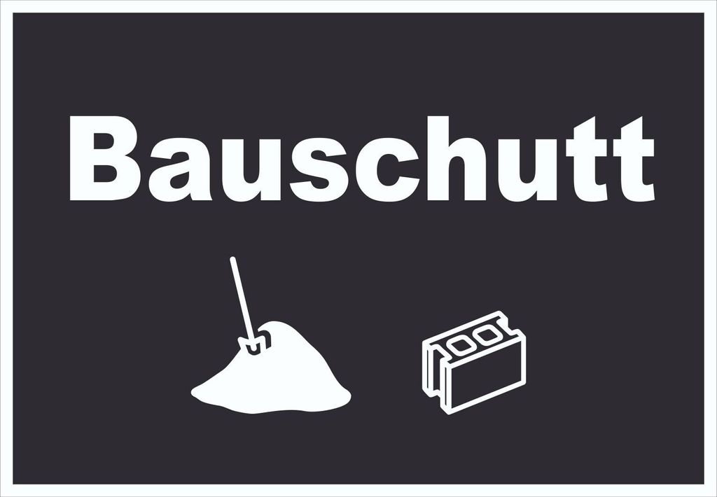 Bauschutt Mülltrennung Schild Text Symbol Ziegel Baustein waagerecht A2 Rückseite selbstklebend