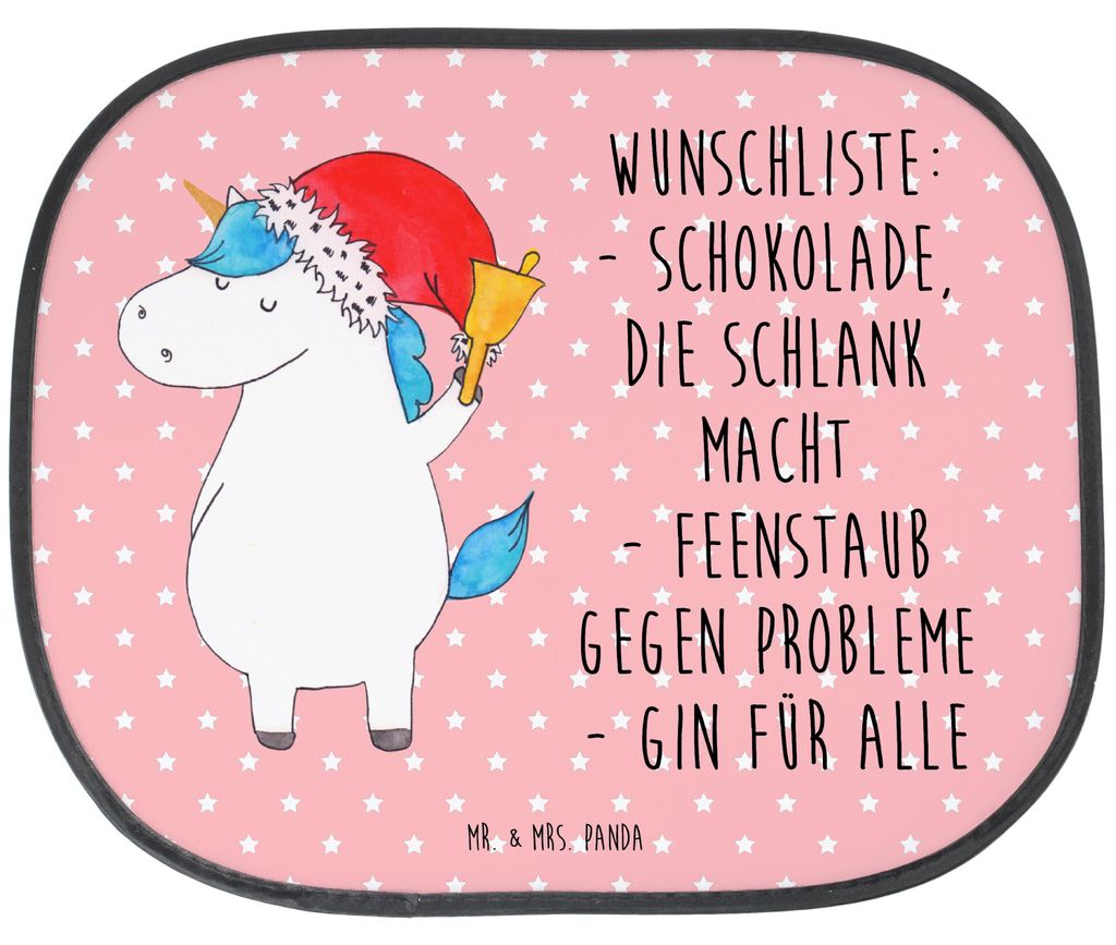 Mr. & Mrs. Panda Hitzeschutz Auto Einhorn Weihnachtsmann - Rot Pastell - Geschenk, Gin, Unicorn, Sonnenschutz Seitenscheibe, saugnapf, Weihnachten,...