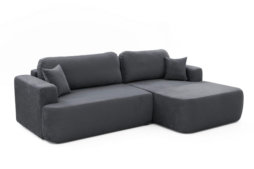 NEXT COLLECTION Ecksofa Gio mit Schlaffunktion und Stauraum, Boucle Stoff, Einfache Form, Rechts, Graphit