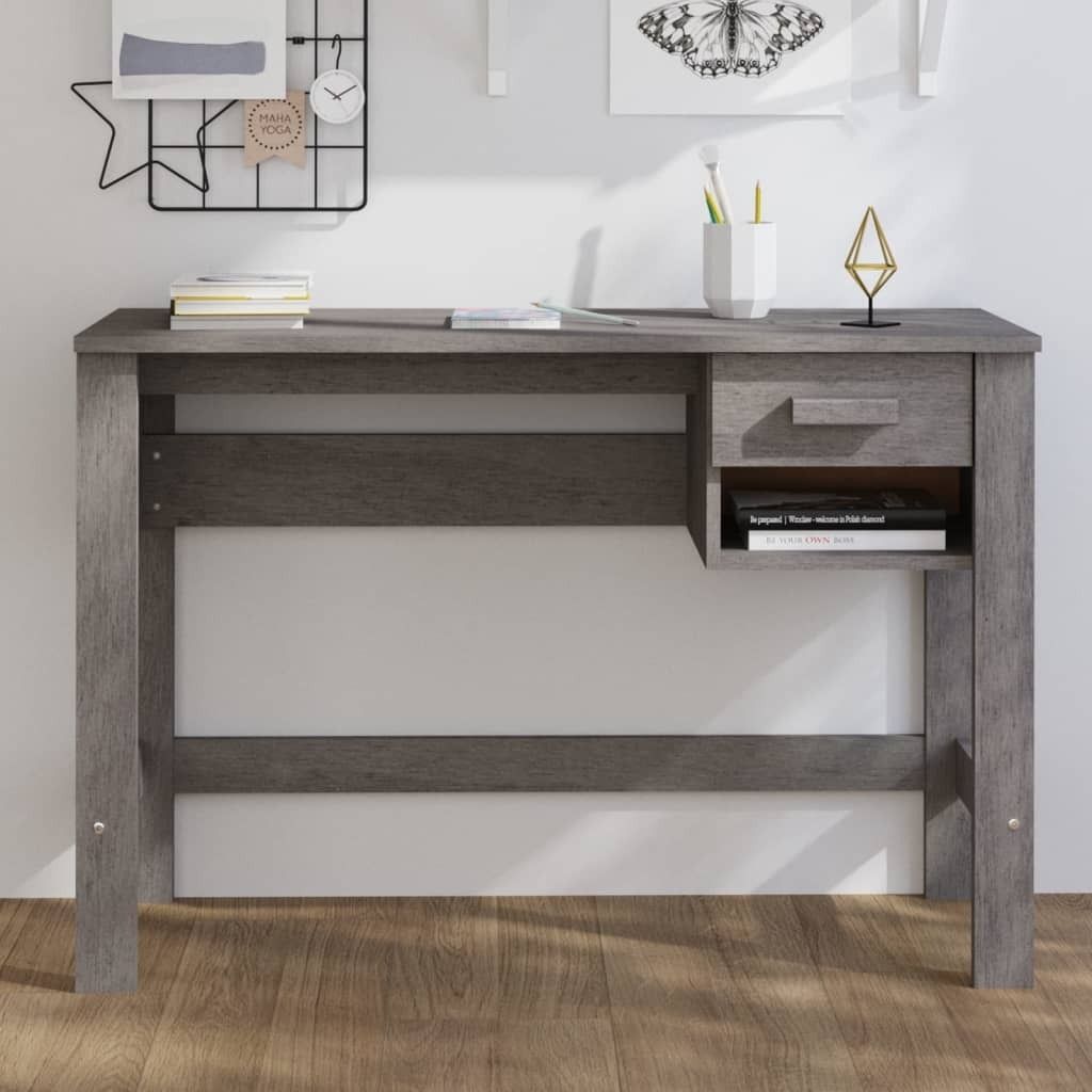 "2026 Promotion" Schreibtisch HAMAR Hellgrau 110x40x75 cm Massivholz Kiefer - Schreibtische CC20416