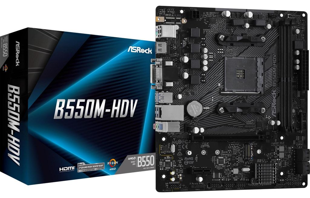 ASRock B550M-HDV - Motherboard - micro ATX - Socket AM4 - AMD B550 Chipsatz - USB 3.2 Gen 1 - Gigabit LAN - Onboard-Grafik (CPU erforderlich)