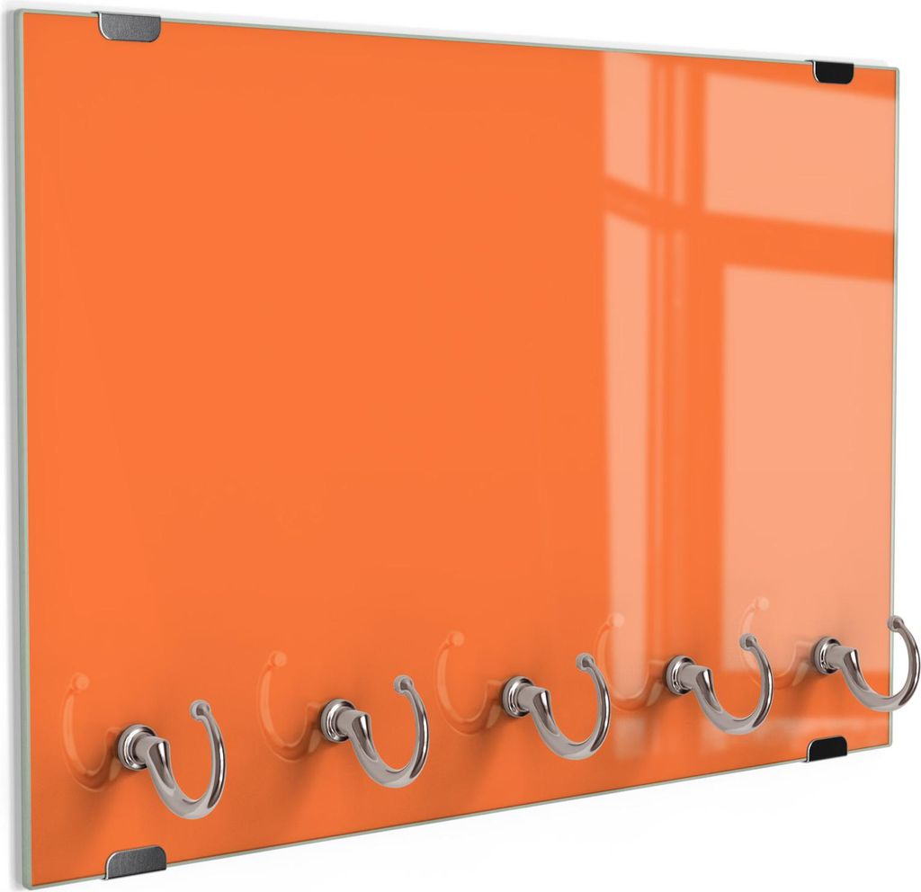 DEQORI Schlüsselbrett Glas 30x20 cm 'Unifarben - Orange' Schlüssel Halter Board Haken