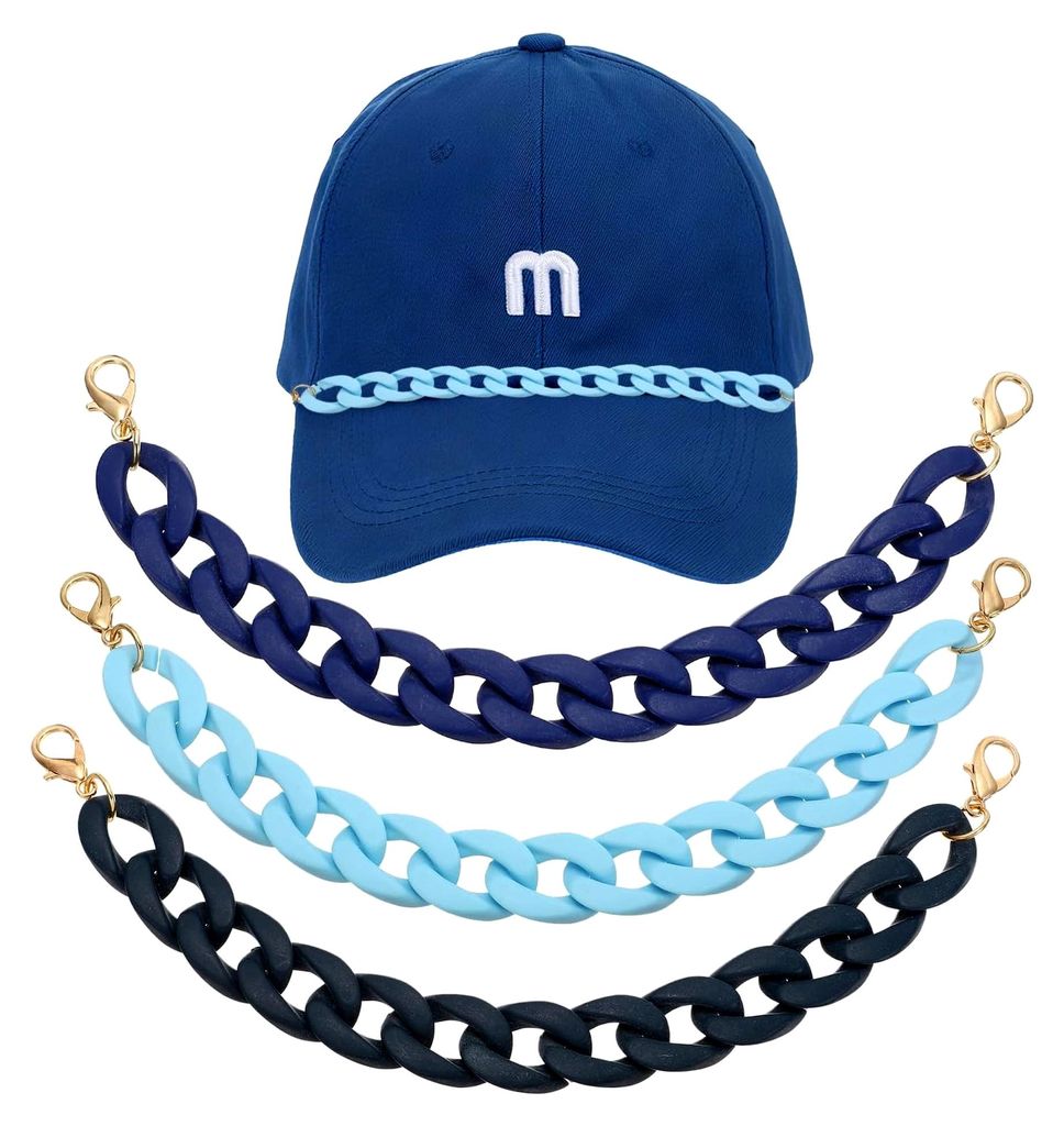 3 Stück Trucker Hut Ketten Acryl Ketten Hut Zubehör Schirm Dekoration für Frauen und Männer Kappen DIY Mesh Baseball Cap Sport Spieltag Deko (B...