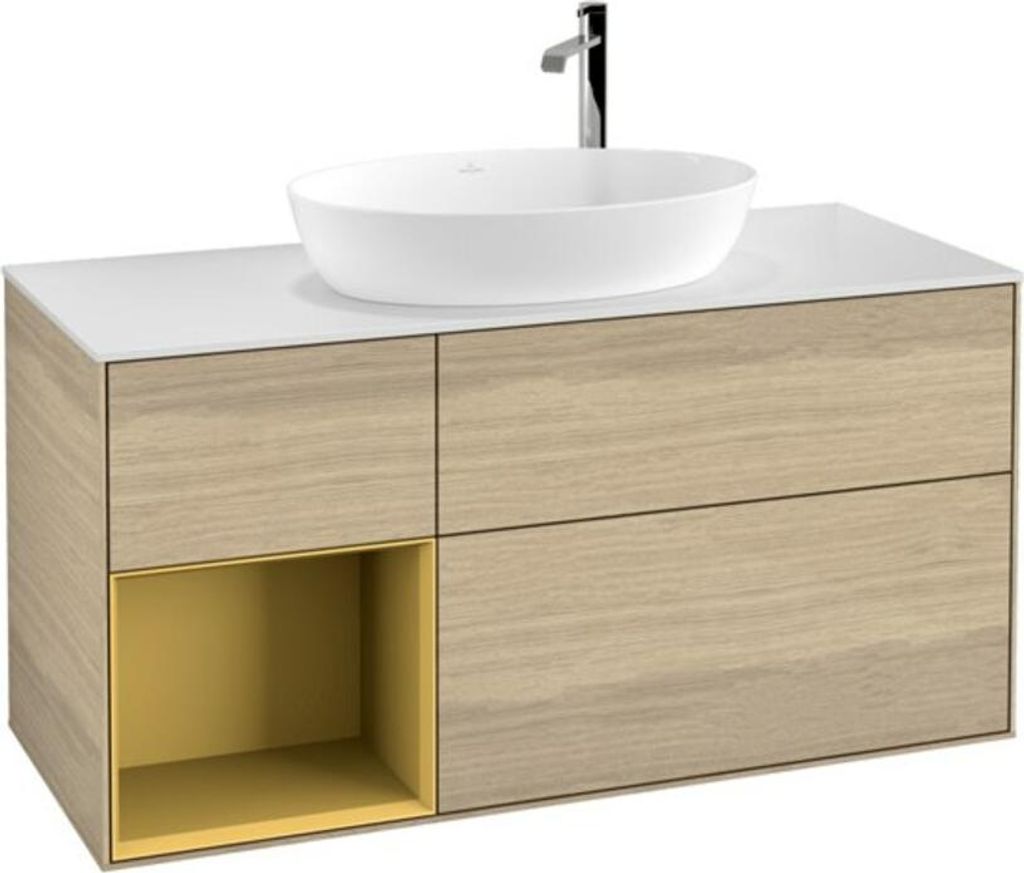 V&B Waschtischunterschrank Finion 120cm, Pl wh. m, Reg gol m Lac, Oa ven