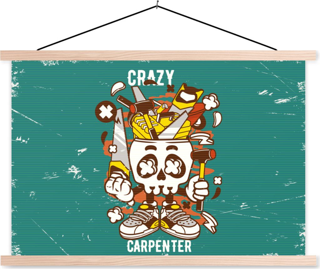 MuchoWow Textilposter Vintage - Totenkopf - Werkzeuge 60x40 cm mit holzfarbenen Rahmen - Bilder