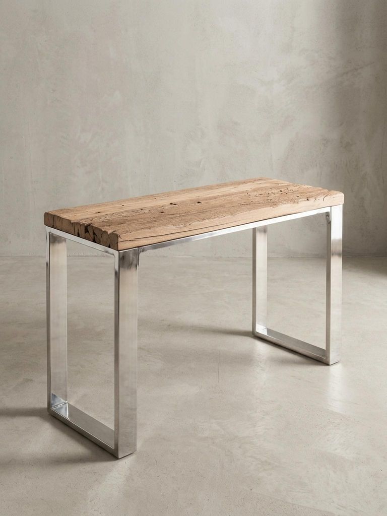 Konsolentisch 115x76x46 cm Massiv-Holz Akazie Natur, Konsole rustikal Wohnzimmer, Anrichte Flur Schmal, Schminktisch Industrial Style Echtholz