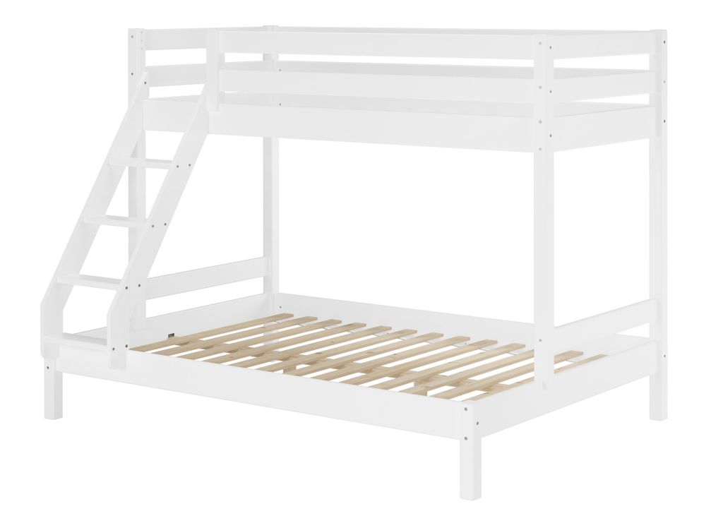 Doppel-Etagenbett 140x200 und 90x200 Erwachsenen-Stockbett Kiefer Massivholz weiß V-60.18W-09-14Rollrost inkl.