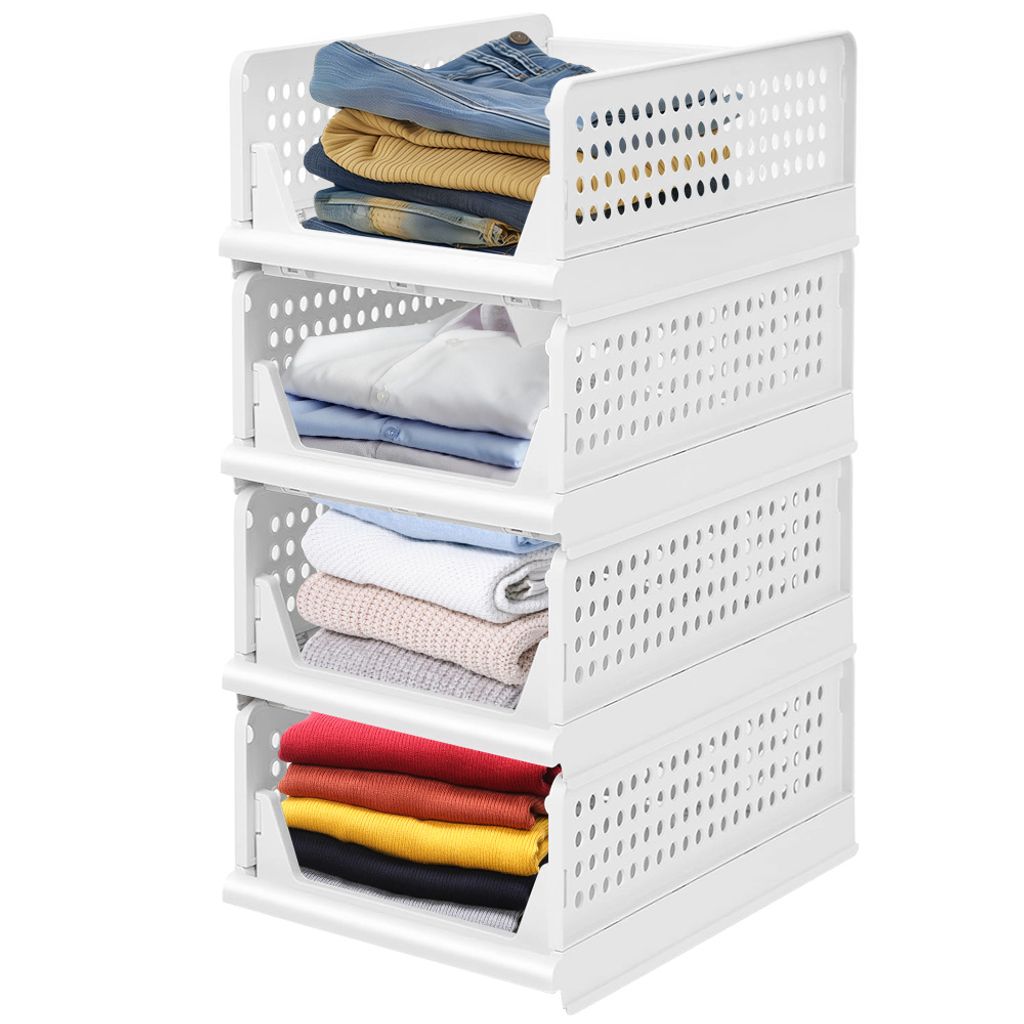 4 Stück Stapelbare Kleiderschrank Aufbewahrungsbox, Faltbar Produktbild 