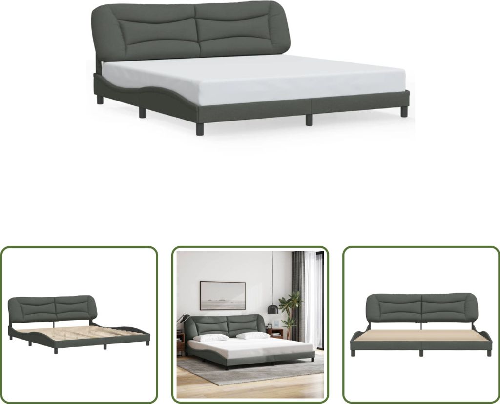 The Living Store Bettgestell mit Kopfteil Dunkelgrau 200x200 cm Stoff