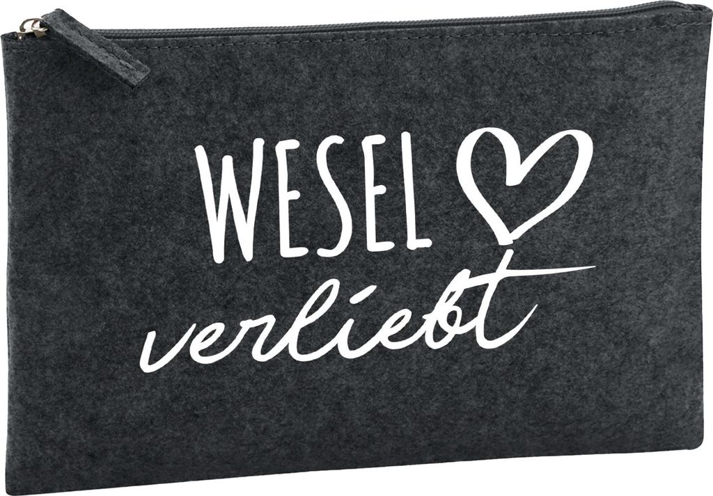 Huuraa Kulturbeutel Wesel verliebt 1 Liter Charcoal Filz Kosmetiktasche Geschenkidee