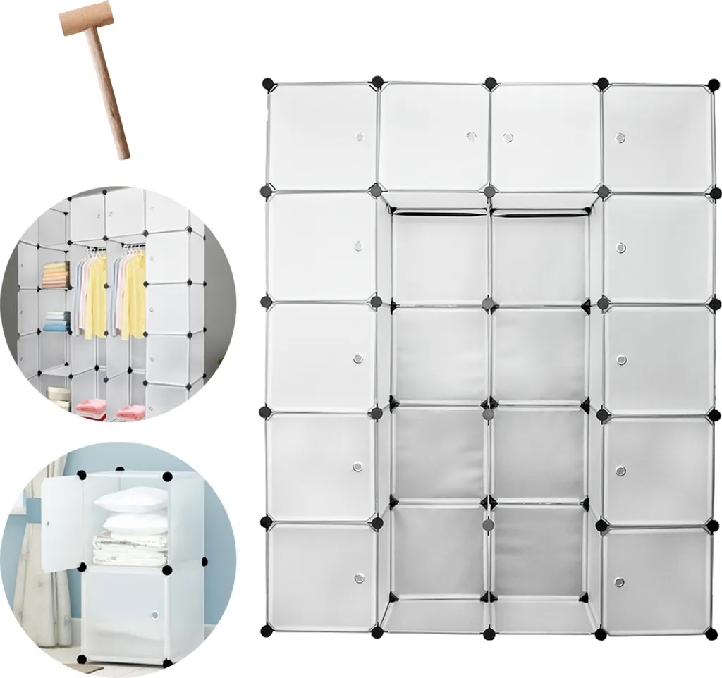 VINGO 20 cubi bianchi sistema di scaffalature per armadi guardaroba armadi in plastica fai da te con ante guardaroba per camera dei bambini camera da letto facile da montare - 3