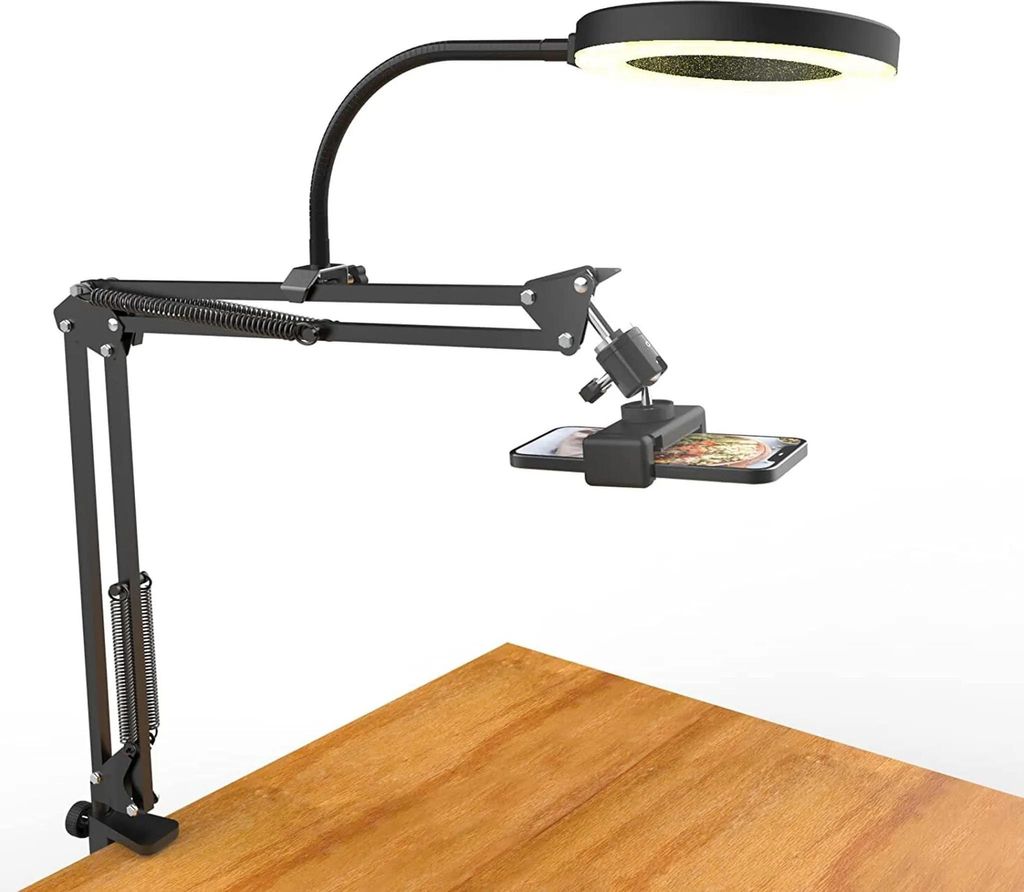 Overhead Stativ Handy mit Ringlicht, Flexibler Tisch Kamera Arm mit Licht, Flexible Tisch Kamera Arm Halterung mit Ringlicht für Live Stream Video...
