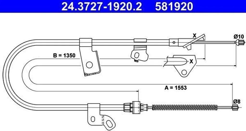 Câble de frein arrière ATE 24.3727-1920.2 haute résistance Toyota Yaris P1