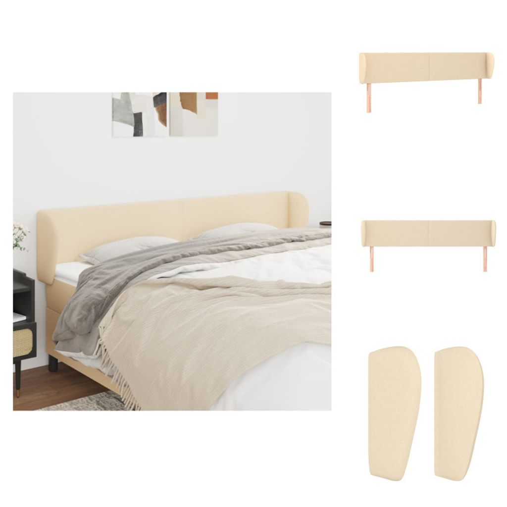 vidaXL Kopfteil mit Ohren Creme 183x23x78/88 cm Stoff - Kopf- & Fußenden