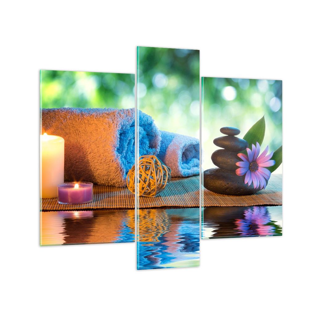 Bilder auf glas - Natur Entspannung Spa Kerzen - 95x80cm - Glasbilder - Wandbilder - Kunstdruck - zum Aufhängen bereit - Wanddekoration aus Glas -...