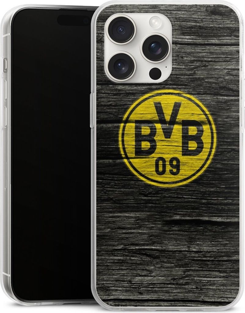 DeinDesign Handyhülle für Apple iPhone 15 Pro Max Silikon Hülle Case Smartphone Schutzhülle BVB Borussia Dortmund Holzoptik