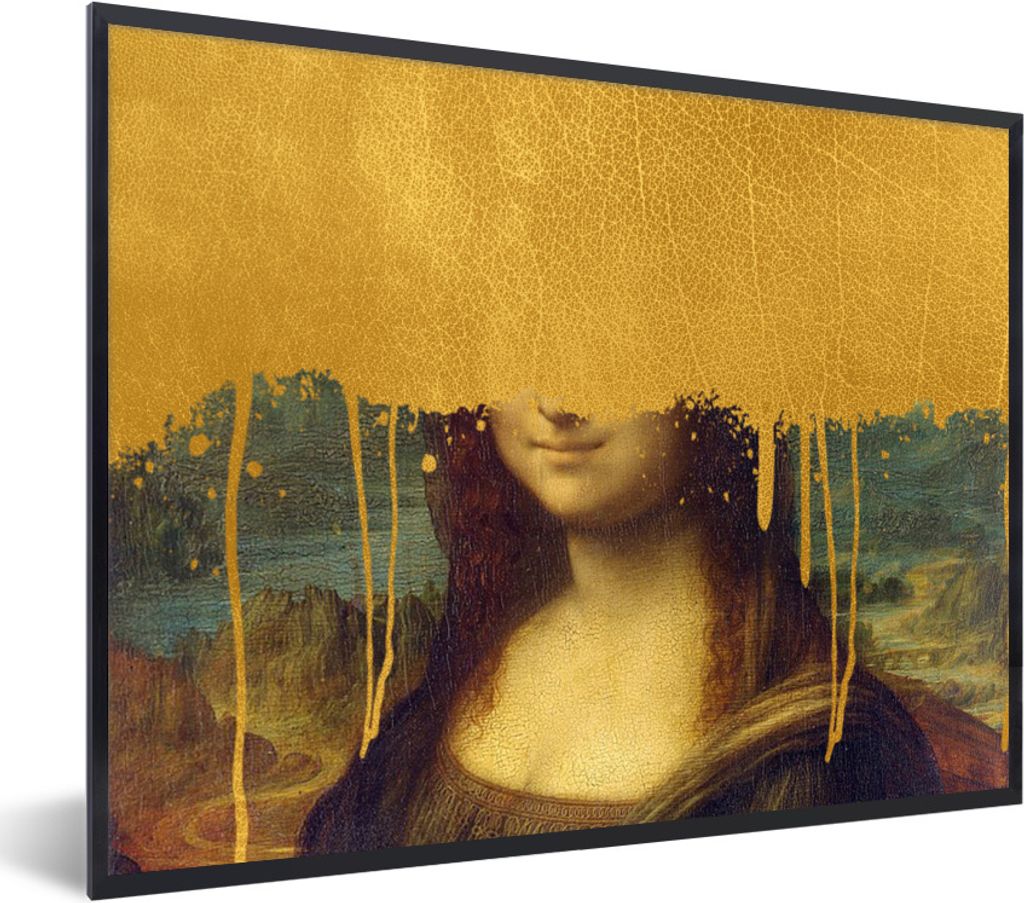 MuchoWow Gerahmtes Poster Mona Lisa - Gold - Da Vinci 80x60 cm - Poster mit Schwarzem Bilderrahmen Wandposter Rahmen Foto Bilder - Schwarzem - Mi...