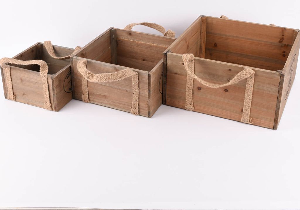 3er Set Aufbewahrungsboxen Natural Organics aus Holz mit Jutehenkeln natur verschiedene Größen