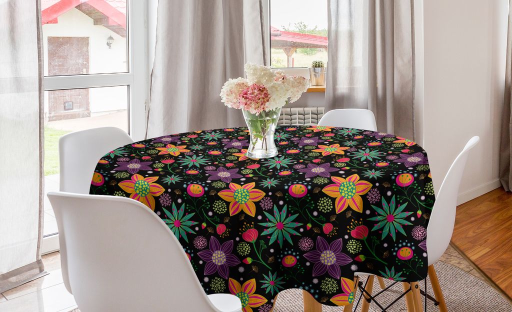 ABAKUHAUS Blumen Runde Tischdecke, Sommer-Blumen Exotische Feels, Kreis Tischdecke Abdeckung für Esszimmer Küche Dekoration, 150 cm, Mehrfarbig