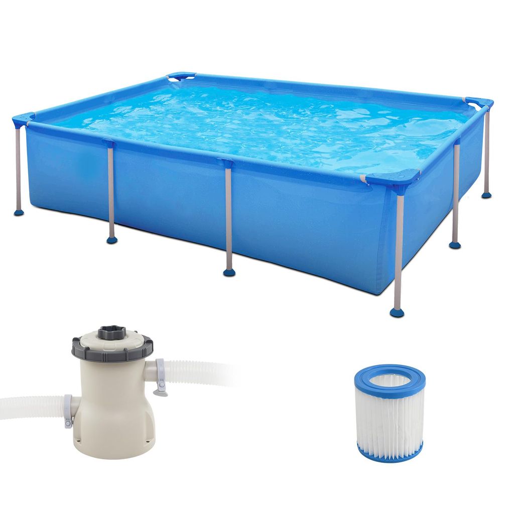 COSTWAY Pool-Set mit Filterpumpe, 258 x 179 cm, Aufstellpool rechteckig, Swimmingpool Komplettset, Swimming Pool für Garten