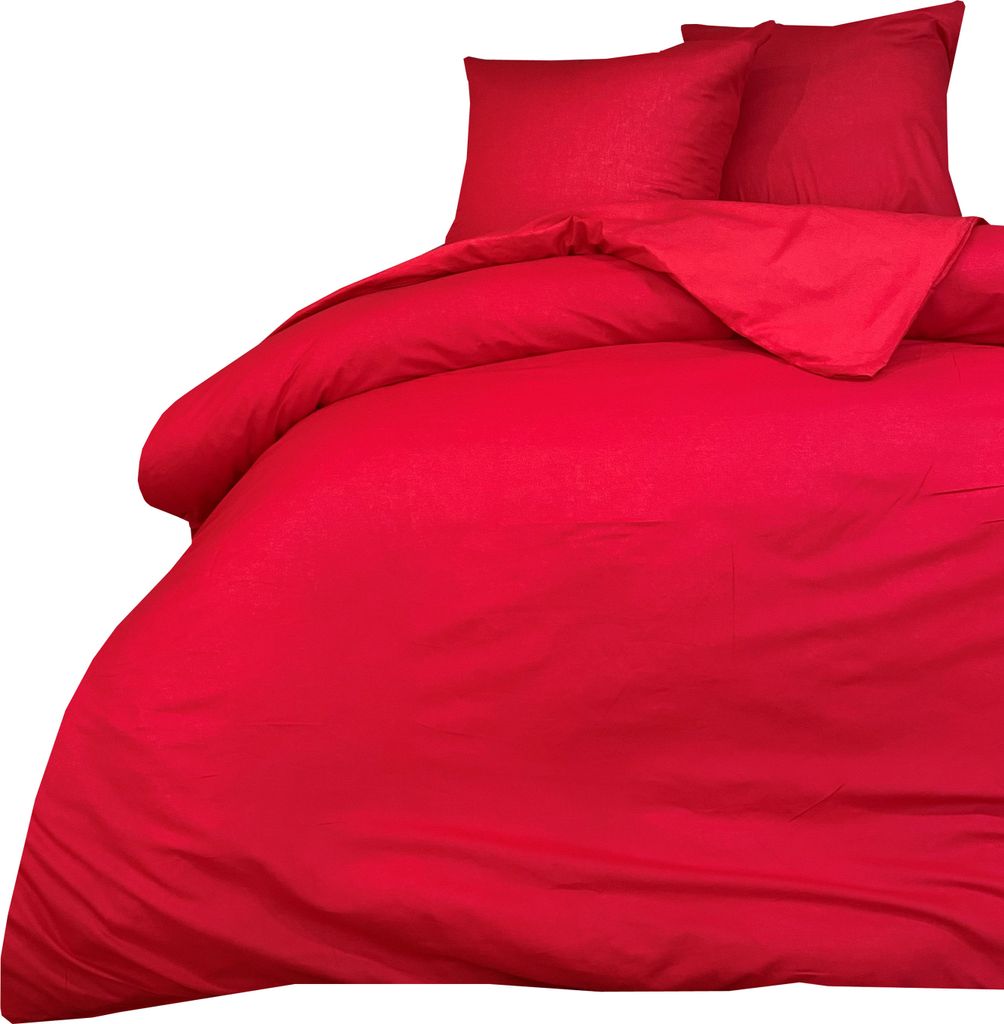 Bettwäsche 220x240 + 80x80 cm 100% Baumwolle Renforce Rot Uni Einfarbig Garnitur Set, 3 teilig