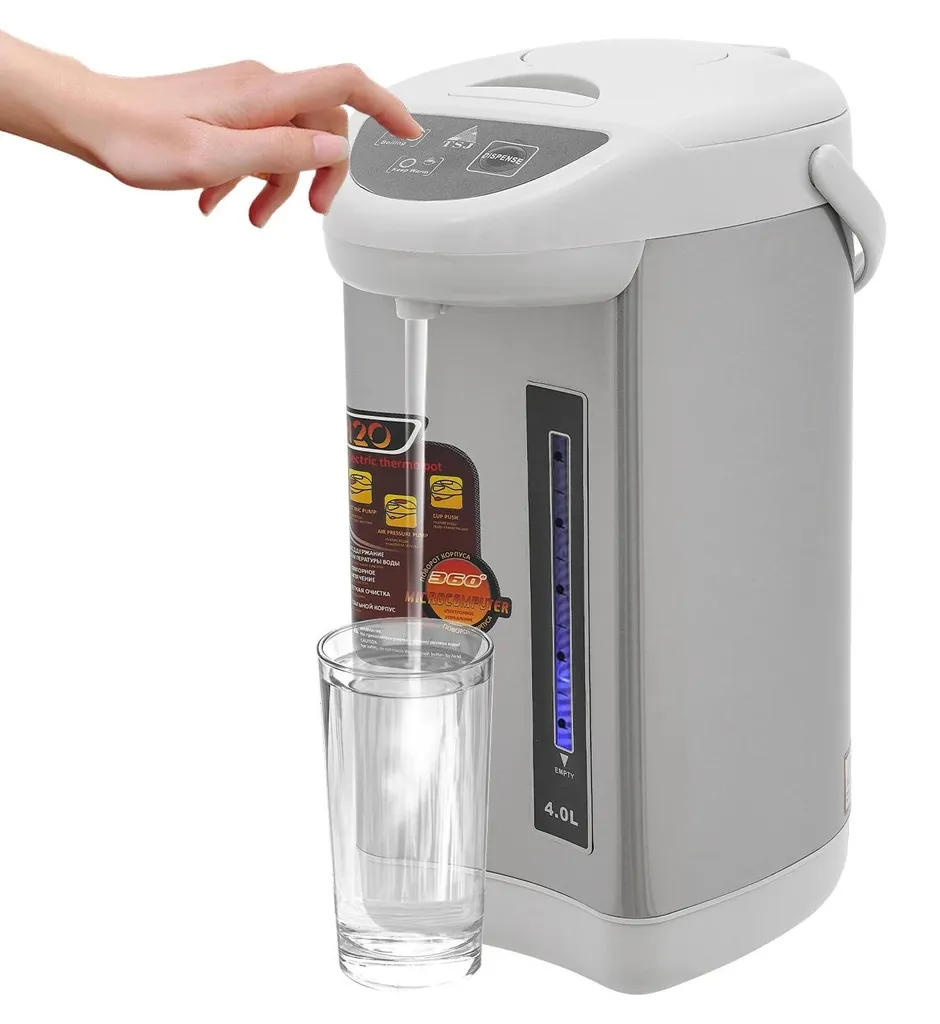 Bouilloire électrique 4L à pompe avec distributeur d'eau chaude inox