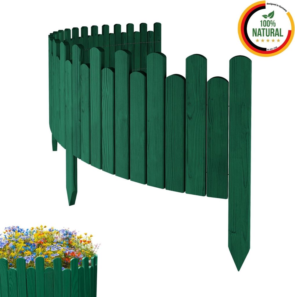 Floranica Rasenkante 200 x 30 cm Grün Flexible Beeteinfassung aus Holz als Rollborder Palisade Gartenzaun