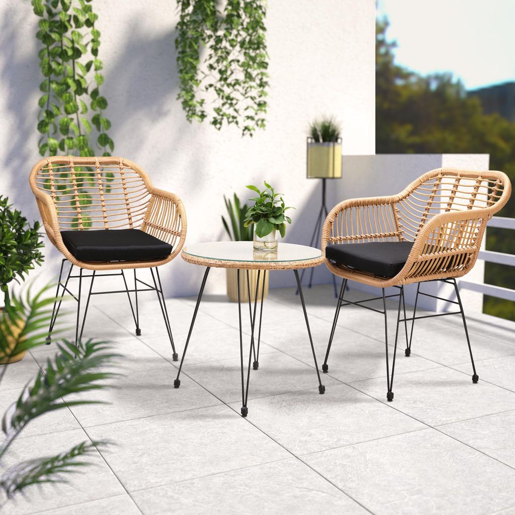 CASARIA® Balkonset 3 teilig 5cm Auflagen Wetterfest 5mm