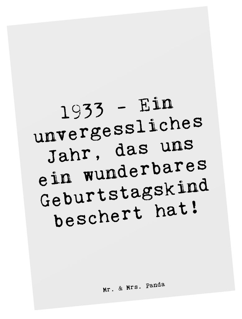 Mr. & Mrs. Panda Postkarte Spruch 1933 Geburtstag - Weiß - Geschenk, Geburtstagsgeschenk, Ansichtskarte, Ansichtskarten, Geburtsjahr, Erinnerung, ...