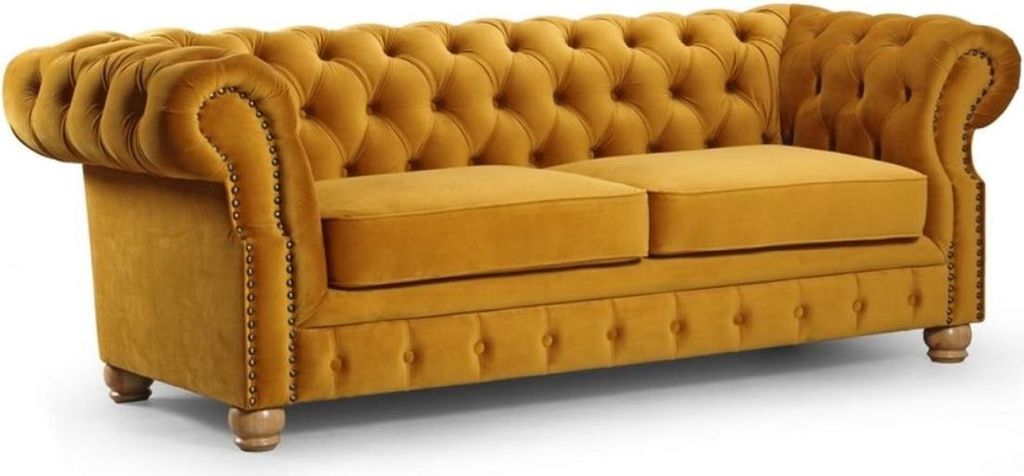 Casa Padrino Luxus Chesterfield 2er Sofa Ocker / Hellbraun 167 x 93 x H. 77 cm - Chesterfield Wohnzimmer Sofa - Chesterfield Wohnzimmer Möbel