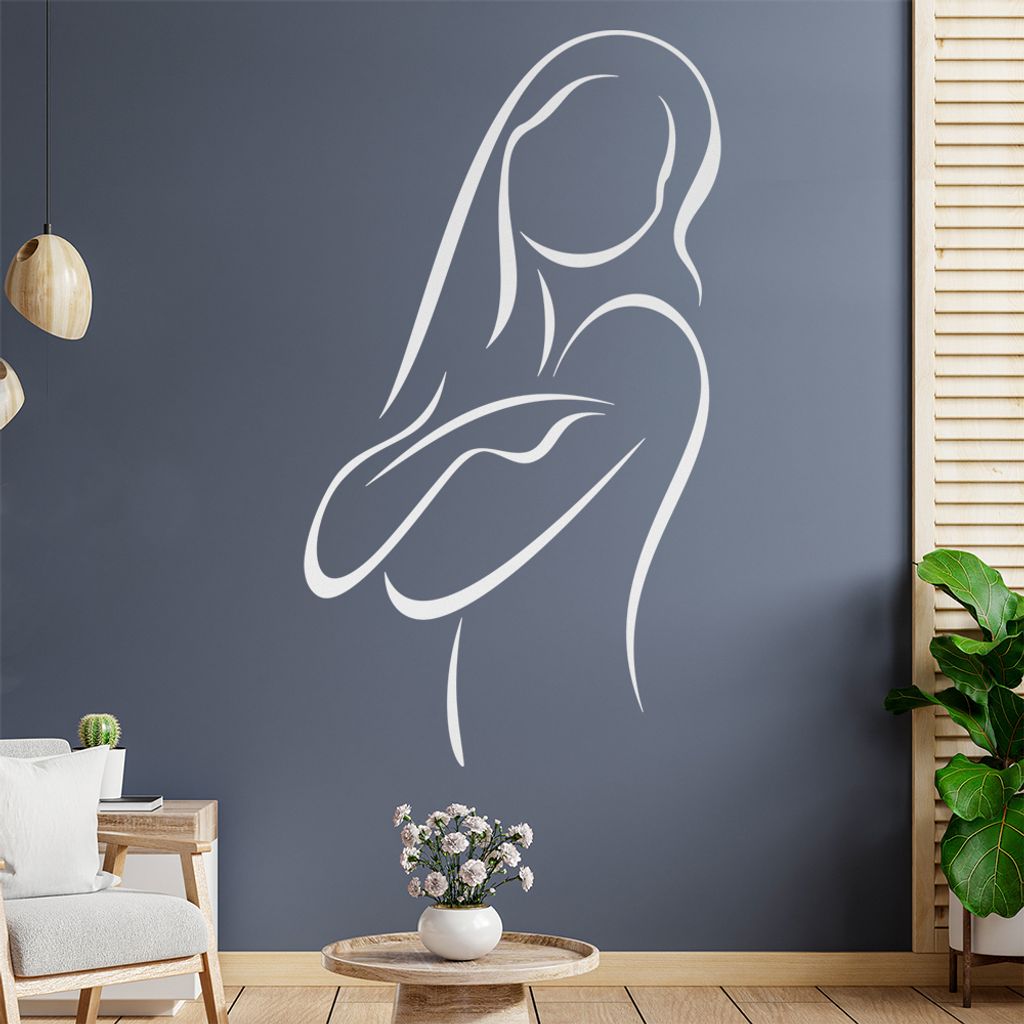 Frau sich umarmend - Linien Wandtattoo in 6 Größen - Wandaufkleber Wall Sticker - Dekoration, Küche, Wohnzimmer, Schlafzimmer, Badezimmer
