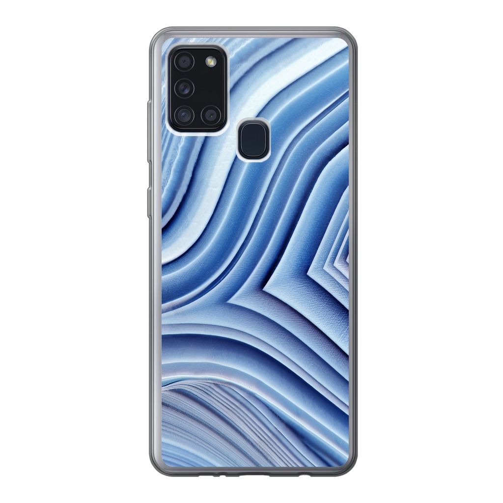 MuchoWow Handyhülle Schutzhülle Hülle für Samsung Galaxy A21s Natursteine - Muster - Blau Silikon Softcase Handy Hülle - Hartschale