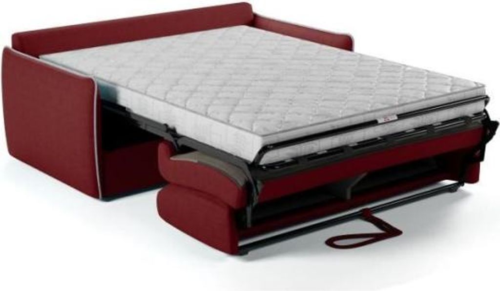 Express-Umbausofa - AGATHE - Roter Stoff - Graue Kante - 175 x 100 x 87 cm