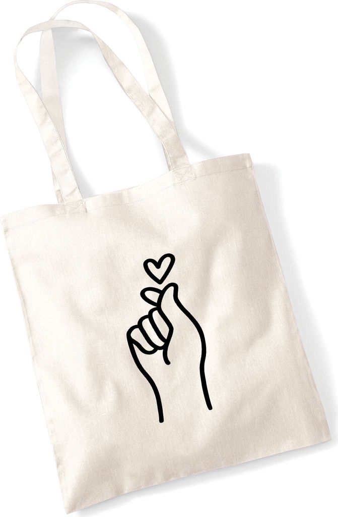 Huuraa Jutebeutel K-Pop Fingerherz Zeichen 10 Liter Natural Baumwolle Tasche Geschenkidee