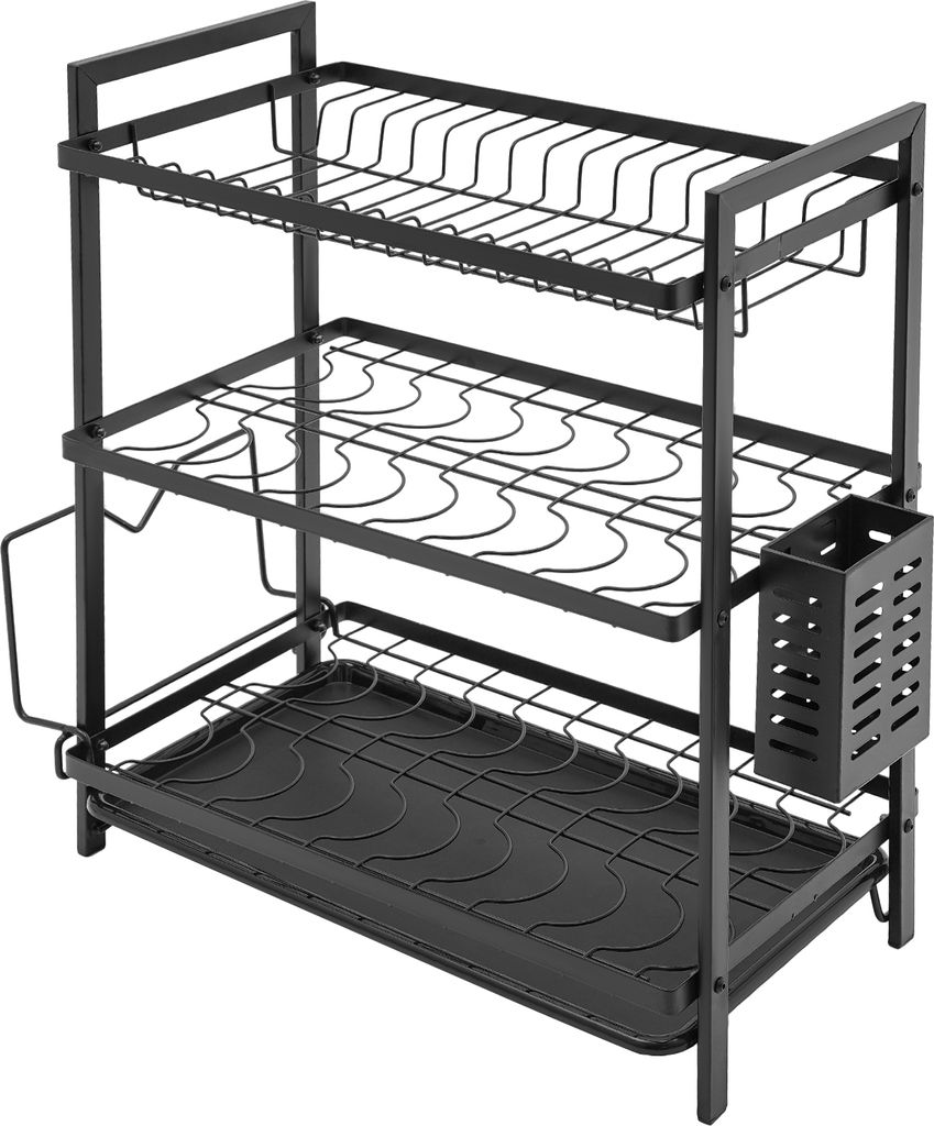 3 Etagen Geschirrabtropfgestell Geschirrabtrockengestell Schwarz Küche