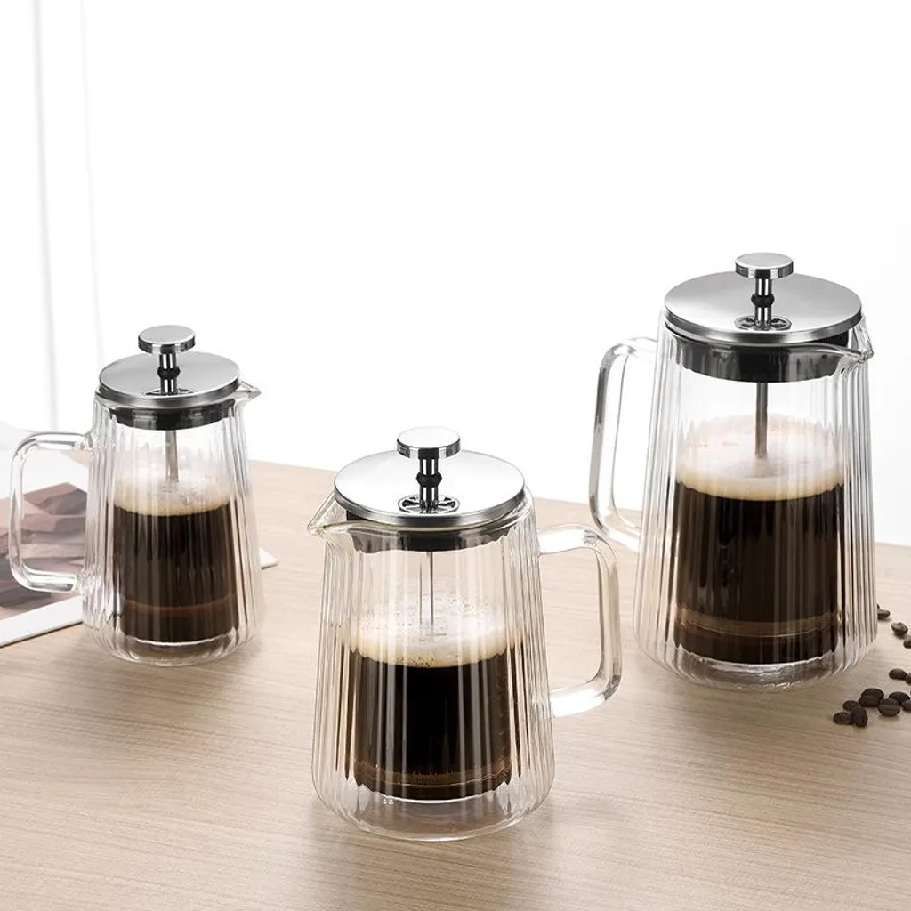Cafetière à Piston 1L Design Rayé - Presse à Café Double Paroi INF