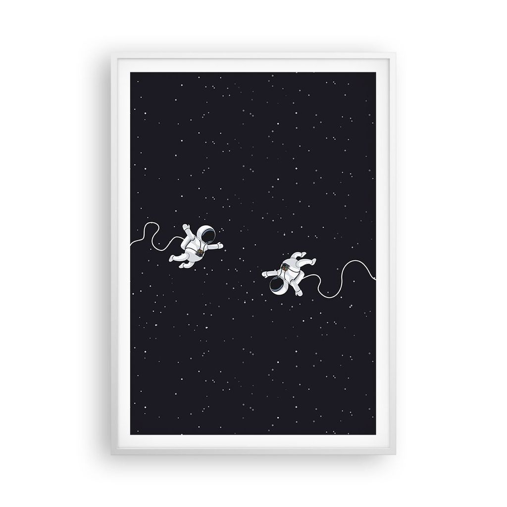 Gerahmtes Poster - Weißer Rahmen - Cartoon Astronauten Kosmos - 70x100 cm - Wand Bild - Wanddeko - Wandbilder - Kunstposter - Wandposter - Bilderr...